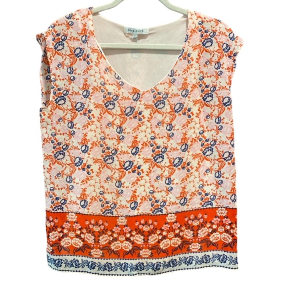 Rose + Olive Floral Blouse Size Small